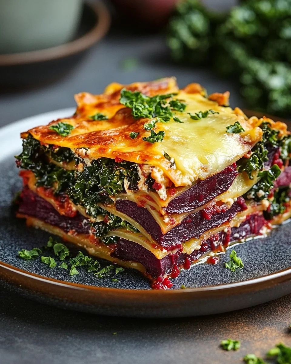 Bunte Winterlasagne mit Grünkohl und Rote Bete