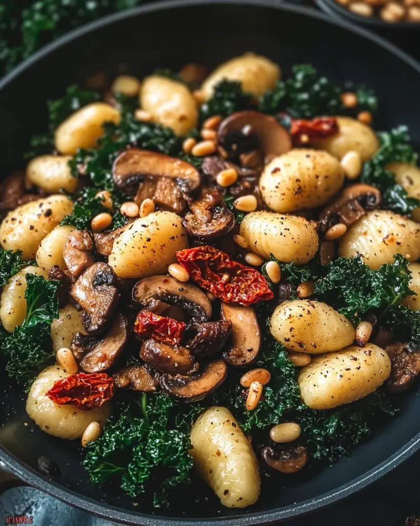 Gnocchi-Grünkohl-Pfanne mit Pilzen und getrockneten Tomaten