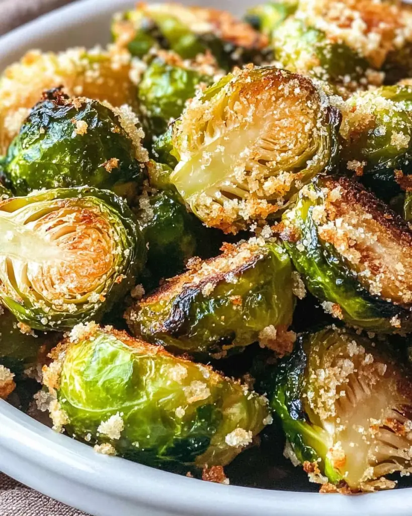 Roasted Brussels Sprouts with Garlic Parmesan Bread Crumbs